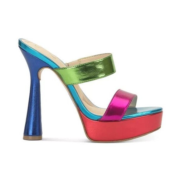 Jessica Simpson Sempira Metallic Rainbow Slip On Platform Block Heel Sandals 10 - Picture 1 of 16
